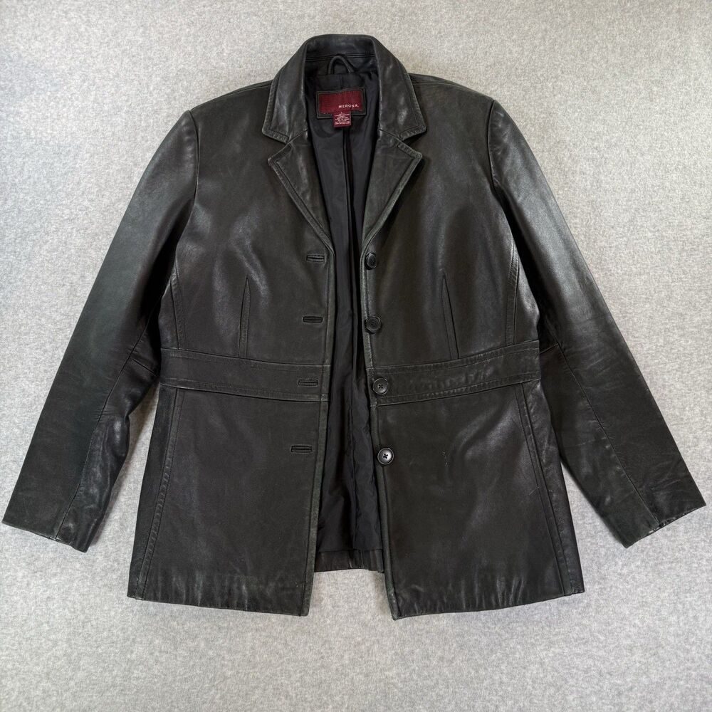 VTG Genuine Leather Jacket Coat Women’s L Black Mid Length Corporate Classic Y2k